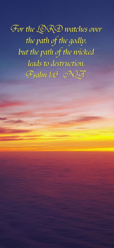 
For the LORD watches over
the path of the godly,
but the path of the wicked
leads to destruction.
Psalm 1:6  NLT Text Wallpaper