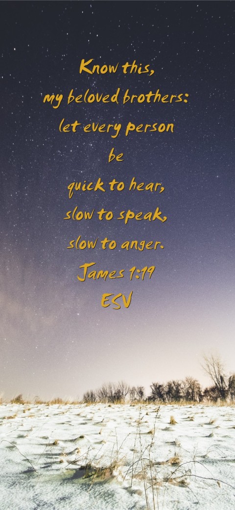 Know this,
my beloved brothers:
let every person
be
 quick to hear,
 slow to speak,
 slow to anger.
James 1:19
ESV Text Wallpaper
