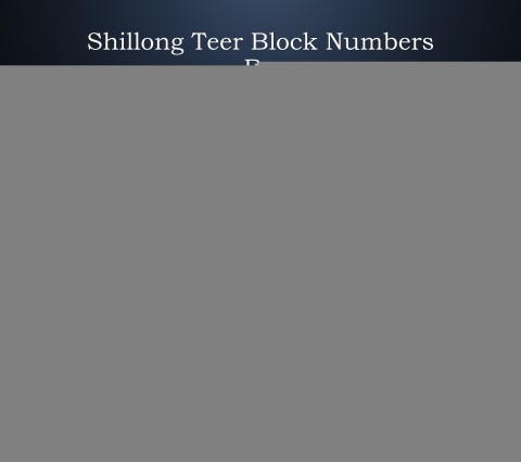 Shillong Teer Block Numbers
By
Mojaffar Hussain
+91 60015 65035
teerlottary@gmail.com

11,13,14,16,17,18
20,22,24,25,26
32,33,39
40,41,42,43,44,45,46,47,48,49
54,57,58
62,65,66,67,69
71,72,73,74,76,77,78,79
81,82,83,84,85,86,88
91,92,94,97,98,99

Image id:39777
 Text Wallpaper
