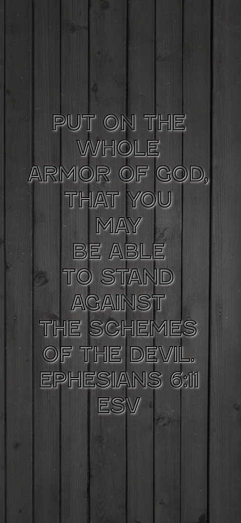 
Put on the
whole
armor of God,
that you
may
be able
to stand
against
the schemes
of the devil.
Ephesians 6:11
ESV Text Wallpaper