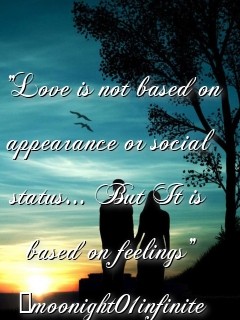 "Love is not based on appearance or social status... But It is based on feelings" ~moonight01infinite Text Wallpaper